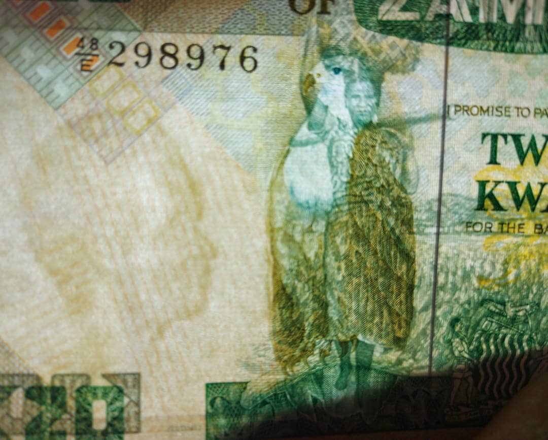 Zambia 1980's "Fish Eagle" UNIQUE 5 Note Banknote Set; Same last 3 DIGIT SERIAL number; 2, 5, 10, 20 and 50 Kwatcha; All Uncirculated