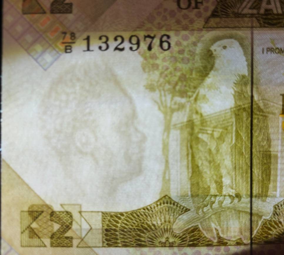 Zambia 1980's "Fish Eagle" UNIQUE 5 Note Banknote Set; Same last 3 DIGIT SERIAL number; 2, 5, 10, 20 and 50 Kwatcha; All Uncirculated