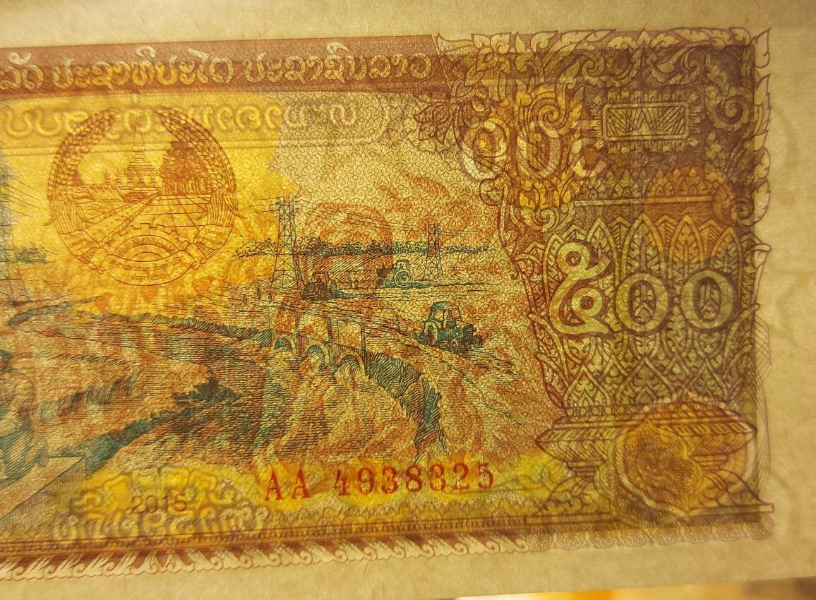 LAOS 500 Kip Banknote; P-31a from 2015; UNCIRCULATED; First Prefix AA; Features Crop Irrigation and Fruit