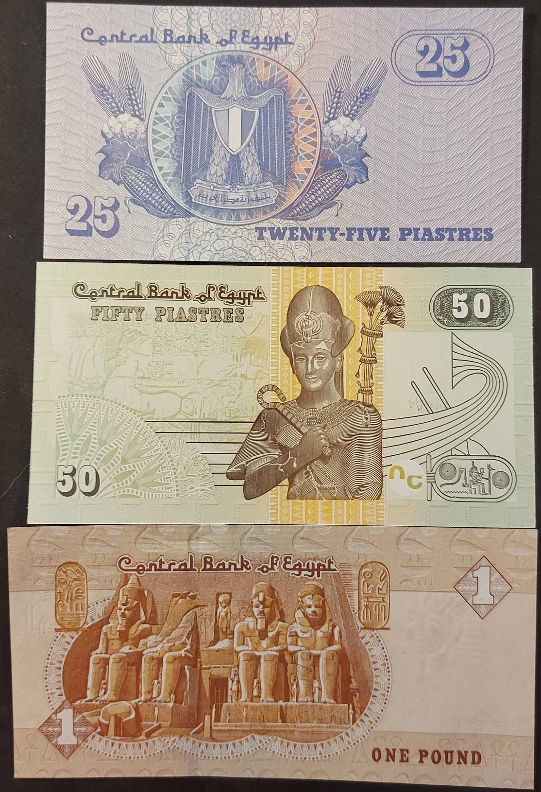 EGYPT ~ 5 Banknote Set ~ 5 Piastres to 1 Pound Banknote; All UNCIRCULATED; Very Popular Set