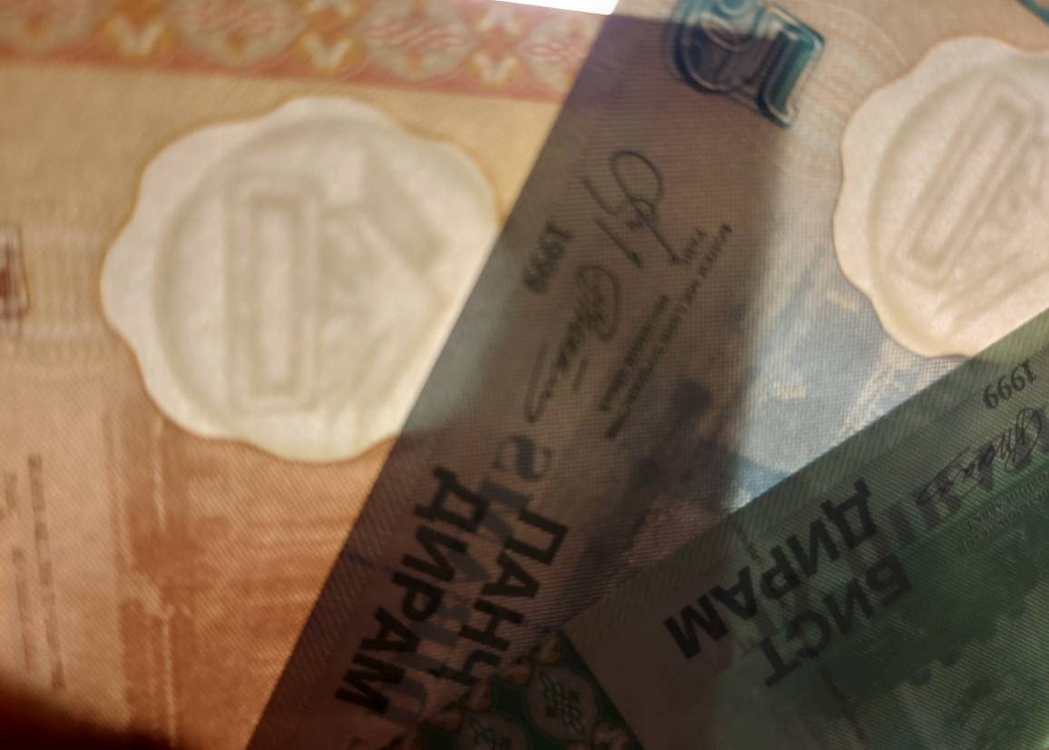 TAJIKISTAN ~ 4 Note Banknote Set from 1999 ~ 1 to 50 Diram Banknotes; All UNCIRCULATED; Nice UV features