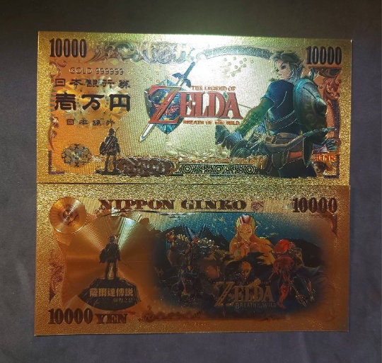 LINK from The Legend of Zelda: Breath of the Wild;  .9999 GOLD FOil 10000 Yen Note; Comes in a collector display holder