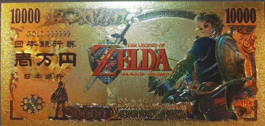LINK from The Legend of Zelda: Breath of the Wild;  .9999 GOLD FOil 10000 Yen Note; Comes in a collector display holder