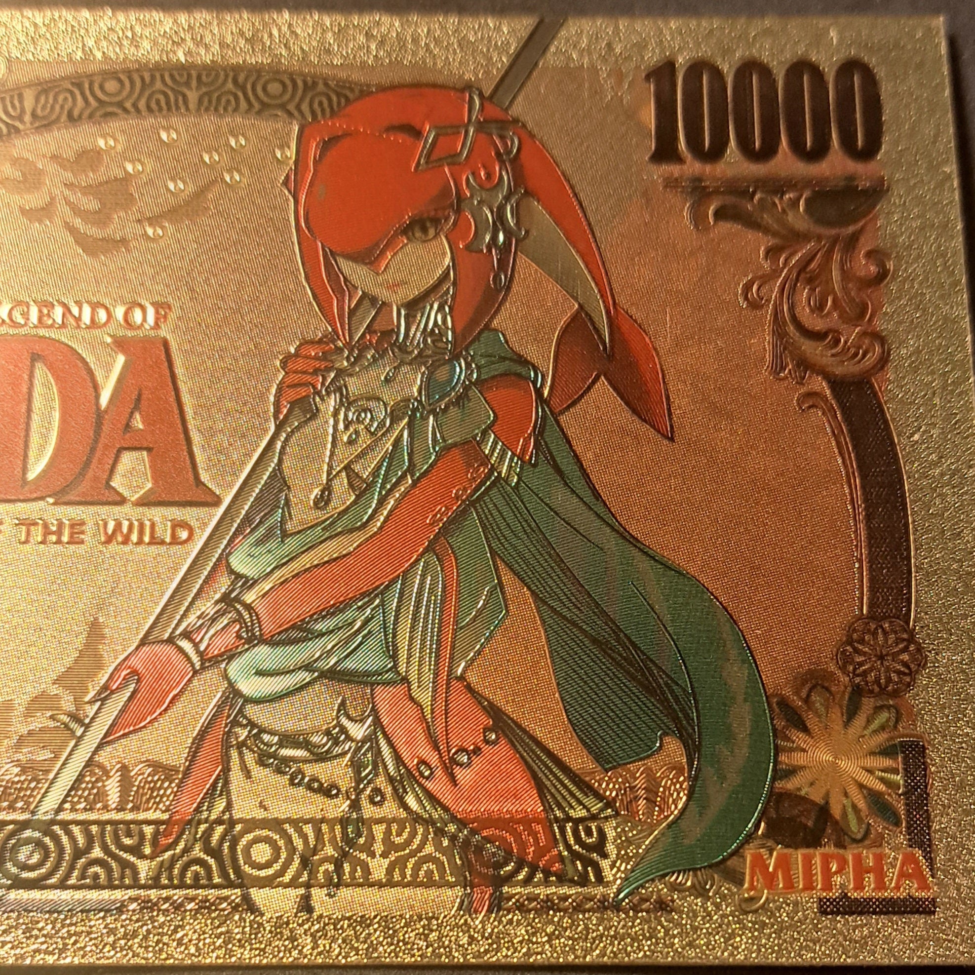 MIPHA from The Legend of Zelda: Breath of the Wild;  .9999 GOLD FOiL 10000 Yen Note; Comes in a collector display holder