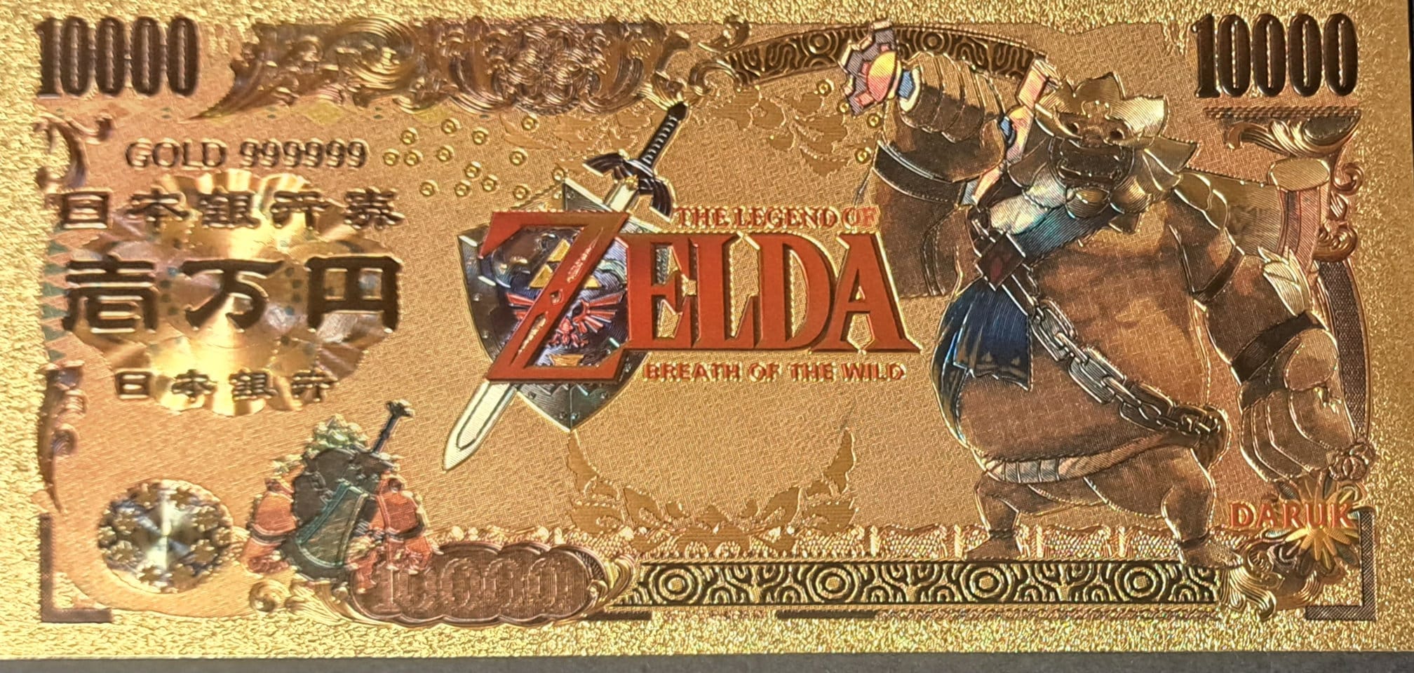 DARUK from The Legend of Zelda: Breath of the Wild;  .9999 GOLD FOiL 10000 Yen Note; Comes in a collector display holder