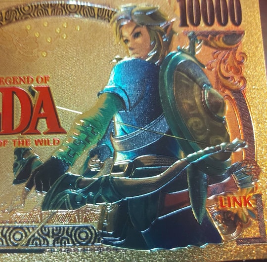LINK from The Legend of Zelda: Breath of the Wild;  .9999 GOLD FOil 10000 Yen Note; Comes in a collector display holder