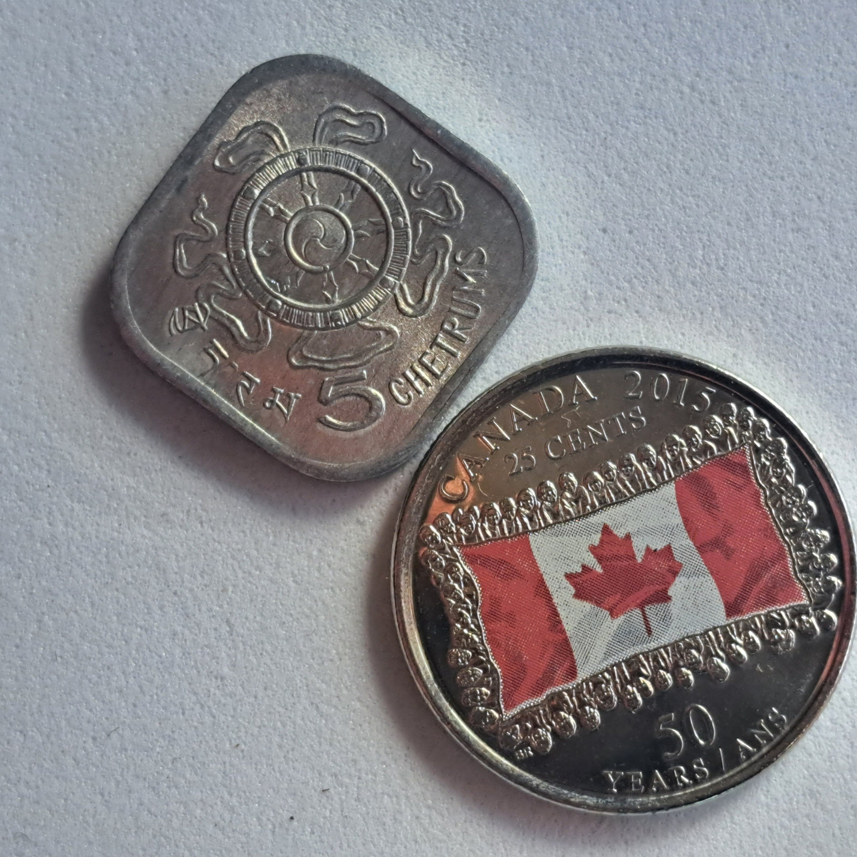 BHUTAN 5 Chetrums Coin; BU from 1974; KM37; features the Royal Emblem; Great Price