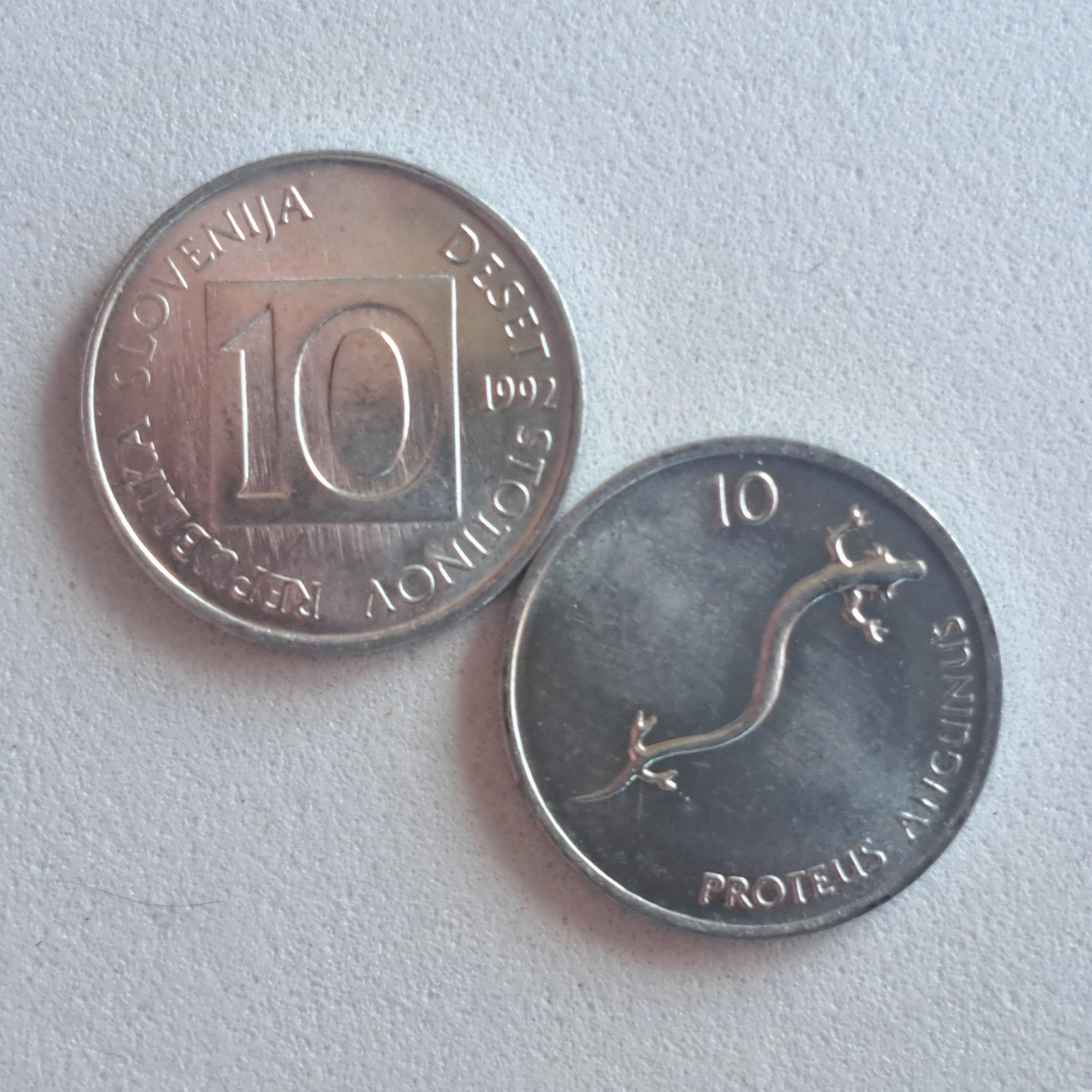 SLOVENIA 10 Stotinov Coin; UNCIRCULATED from 1992; KM7; features the Olm Salamander