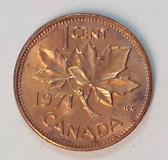 1971 Canadian Penny ~ Brilliantly UNCIRCULATED (BU) One Cent Coin; Queen Elizabeth II; Copper Penny