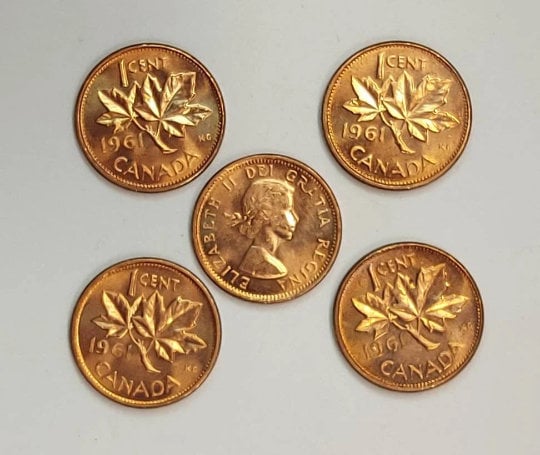 1961 Canadian Penny ~ Brilliantly UNCIRCULATED (BU) One Cent Coin; Queen Elizabeth II; Copper Penny