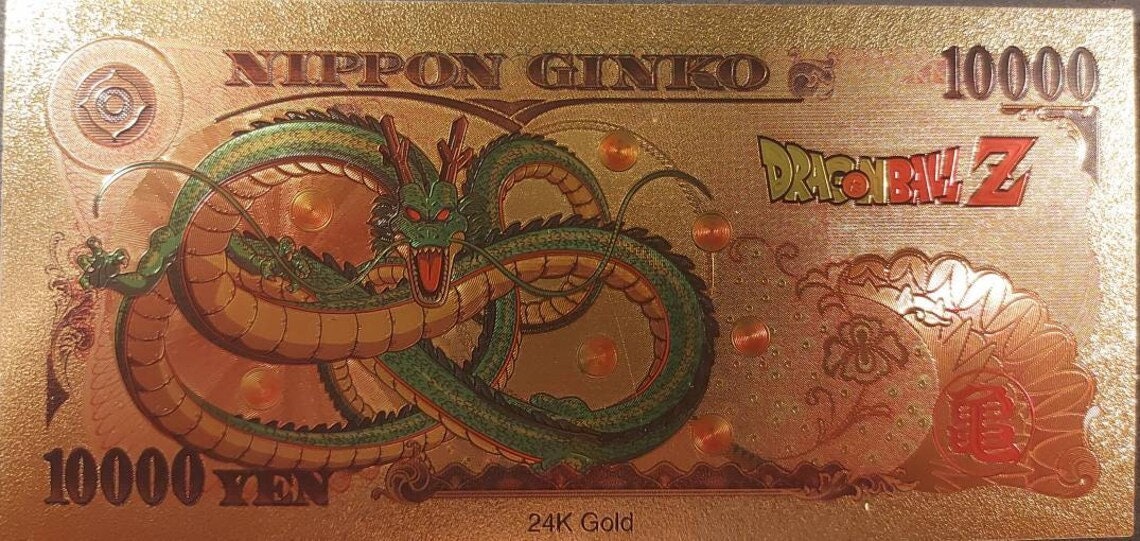 GOKU from Dragon Ball Z;  .9999 GOLD FOil 10000 Yen Note; Comes in a Collector Display holder