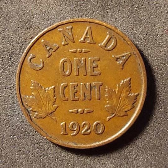 1920 CANADIAN PENNY; One Cent Coin; King George V; Copper Penny