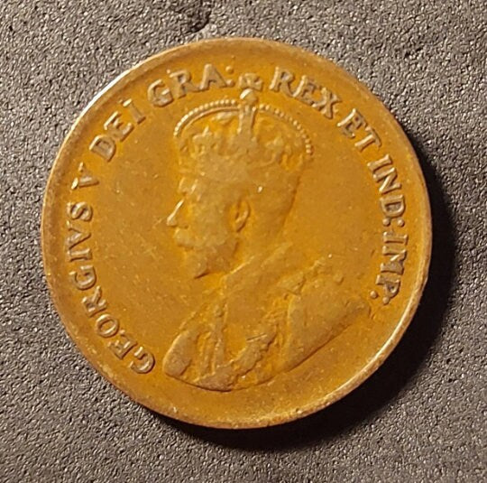 1929 CANADIAN PENNY; One Cent Coin; King George V; Copper Penny