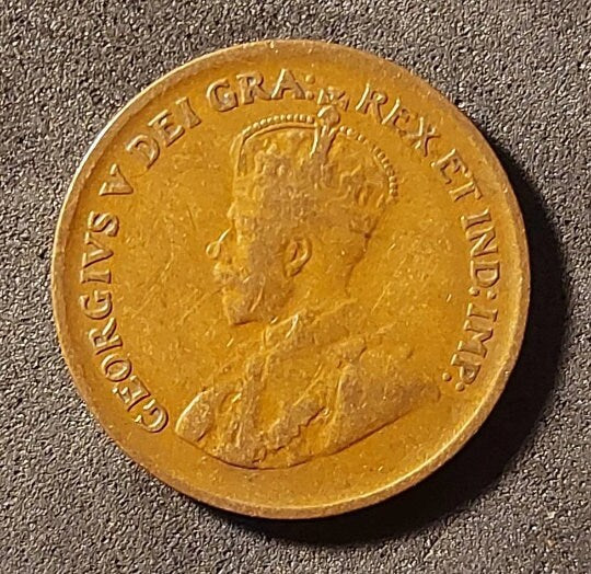 1936 CANADIAN PENNY; One Cent Coin; King George V; Copper Penny