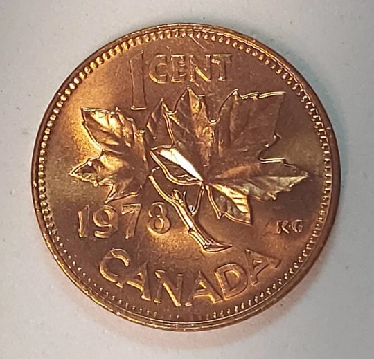1978 Canadian Penny ~ Brilliantly UNCIRCULATED (BU) One Cent Coin; Queen Elizabeth II; Copper Penny