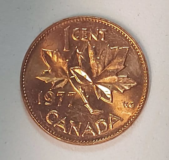 1977 Canadian Penny ~ Brilliantly UNCIRCULATED (BU) One Cent Coin; Queen Elizabeth II; Copper Penny