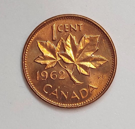 1962 Canadian Penny ~ Brilliantly UNCIRCULATED (BU) One Cent Coin; Queen Elizabeth II; Copper Penny
