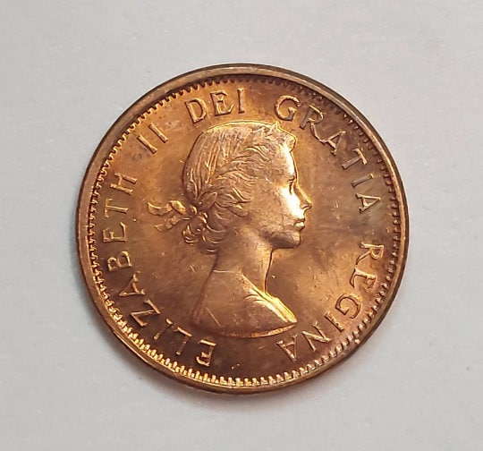 1961 Canadian Penny ~ Brilliantly UNCIRCULATED (BU) One Cent Coin; Queen Elizabeth II; Copper Penny
