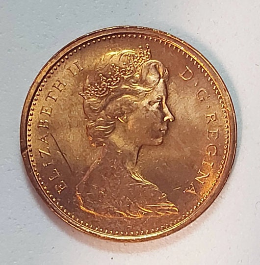 1965 Canadian Penny ~ Brilliantly UNCIRCULATED (BU) One Cent Coin; Queen Elizabeth II; Copper Penny