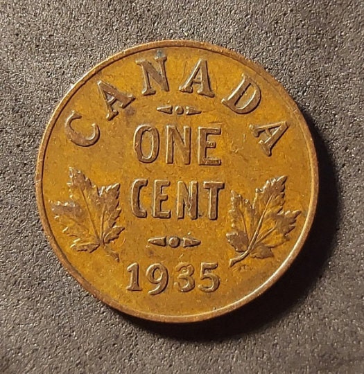 1935 CANADIAN PENNY; One Cent Coin; King George V; Copper Penny