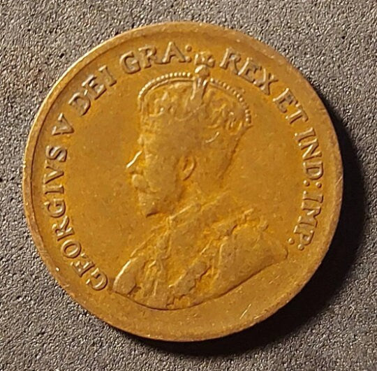 1934 CANADIAN PENNY; One Cent Coin; King George V; Copper Penny