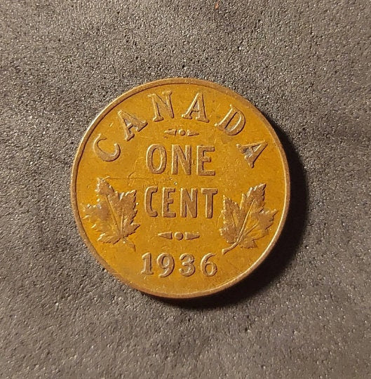 1936 CANADIAN PENNY; One Cent Coin; King George V; Copper Penny