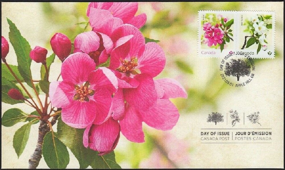 2021 Canada CRABAPPLE BLOSSOMS Pair First Day Cover (OFDC)