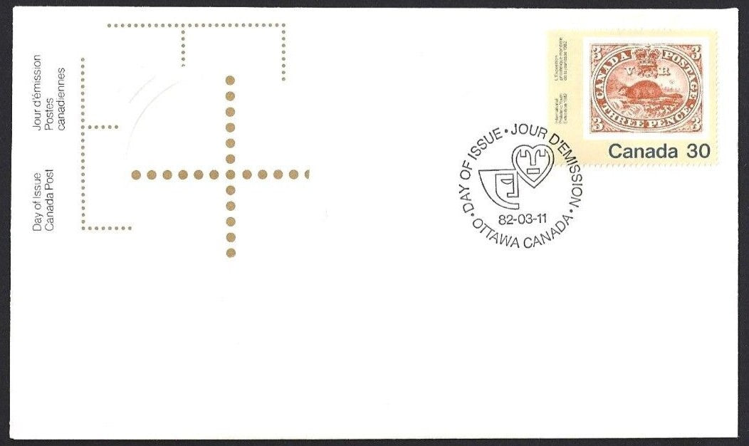 1982 Canada Post International Philatelic Youth Expo First day Cover; The Famous 3 Pence BEAVER Stamp inside a stamp