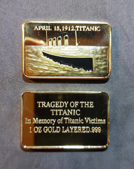 TITANIC Commemorative Coin ~ Gold Layered ~ Rectangular Coin ~ Great Gift ~ 28 Grams (1 Ounce) In Special Capsule