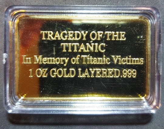TITANIC Commemorative Coin ~ Gold Layered ~ Rectangular Coin ~ Great Gift ~ 28 Grams (1 Ounce) In Special Capsule