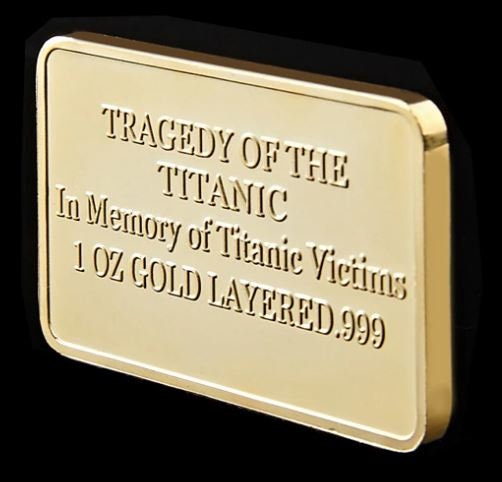 TITANIC Commemorative Coin ~ Gold Layered ~ Rectangular Coin ~ Great Gift ~ 28 Grams (1 Ounce) In Special Capsule