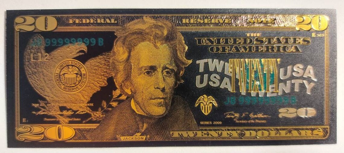 USA 20 Dollar Black .9999 GOLD FOIL Note from 2009 Series; Beautiful collector piece and design