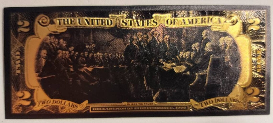 USA 2 Dollar Black .9999 GOLD FOIL Note from 1976 Series; Beautiful collector piece and design
