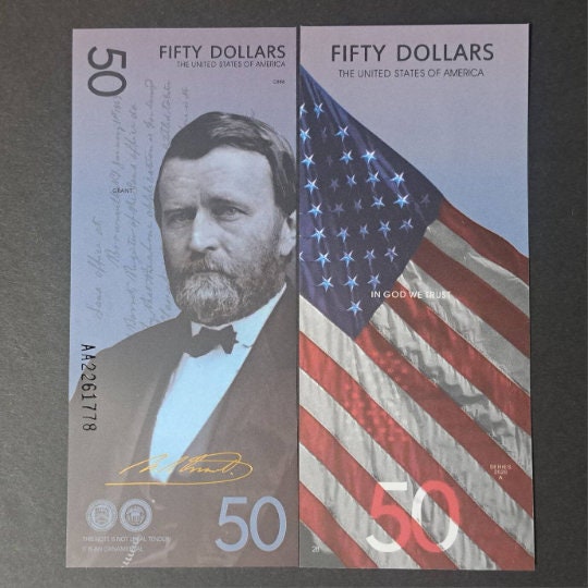USA Ulysses Grant Fantasy 50 Dollar Note from the Presidential Series; POLYMER; Beautiful collector piece and design