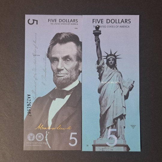 USA Abraham Lincoln Fantasy 5 Dollar Note from the Presidential Series; POLYMER; Beautiful collector piece and design