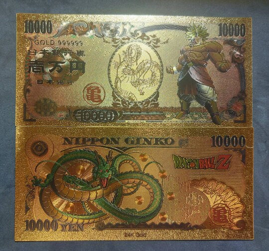 Super Saiyan BROLY LEGENDARY from Dragon Ball Z;  .9999 GOLD FOiL 10000 Yen Note; Comes in a Collector Display holder