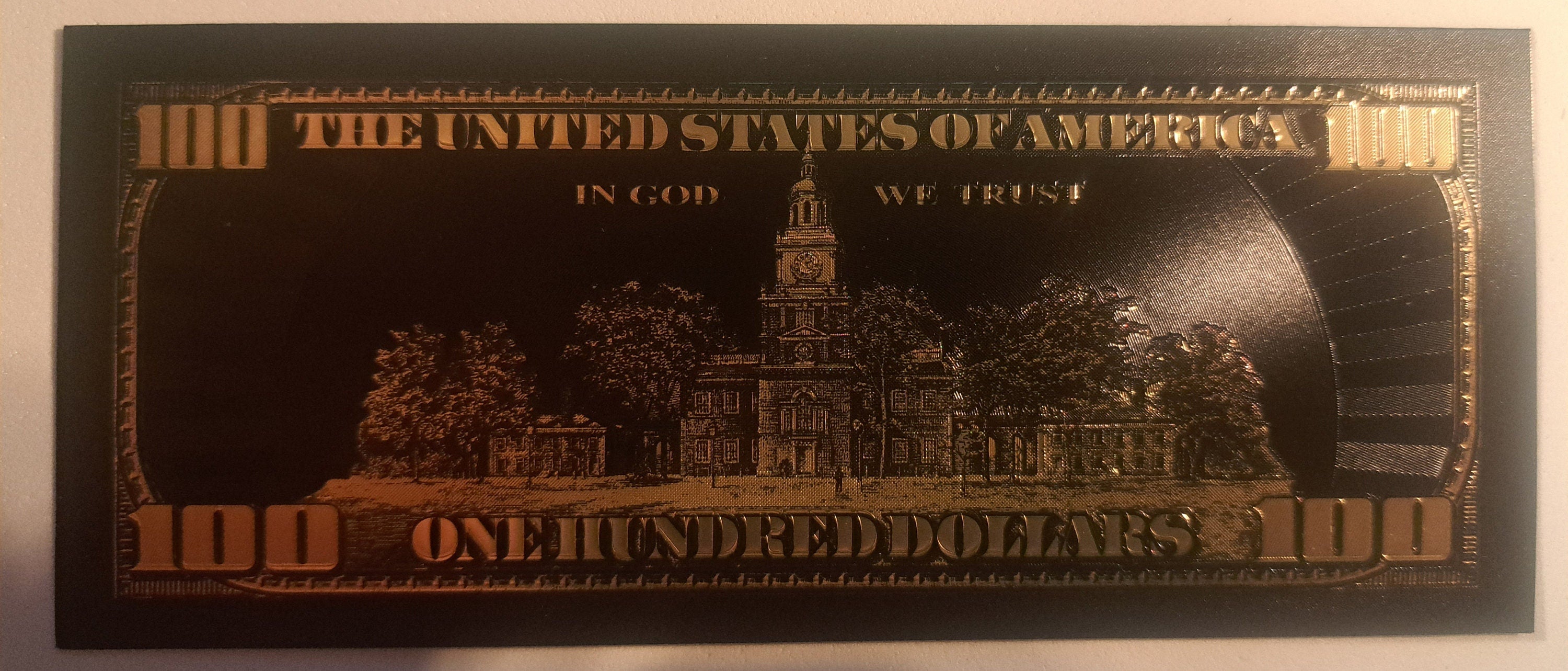 USA 100 Dollar Black .9999 GOLD FOIL Note from 2003 Series; Beautiful collector piece and design