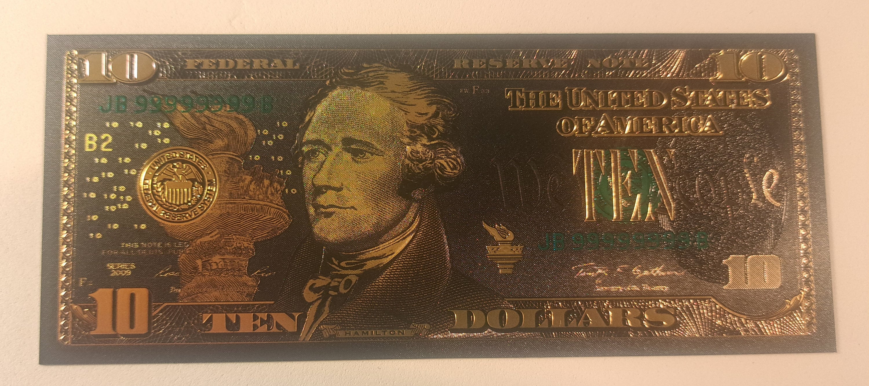 USA 10 Dollar Black .9999 GOLD FOIL Note from 2009 Series; Beautiful collector piece and design