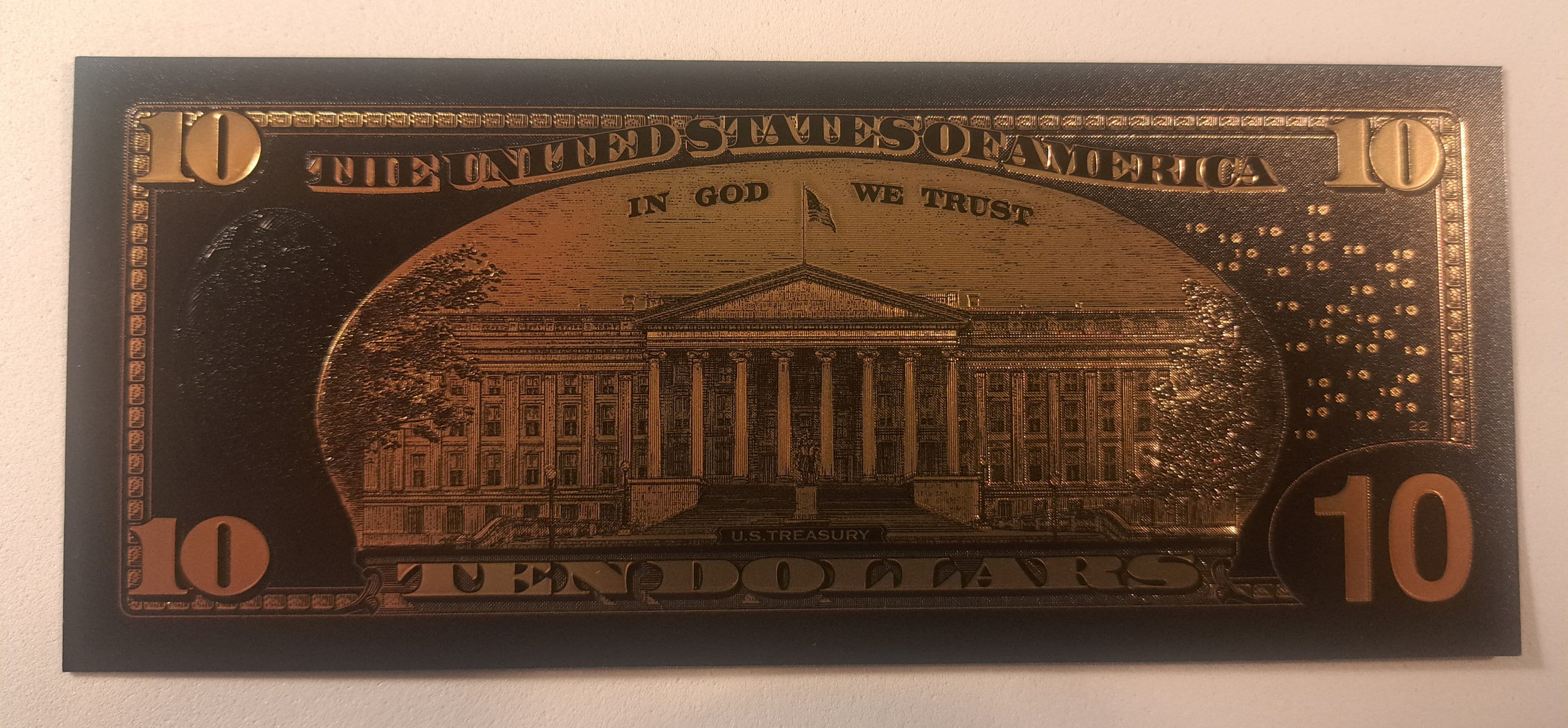 USA 10 Dollar Black .9999 GOLD FOIL Note from 2009 Series; Beautiful collector piece and design