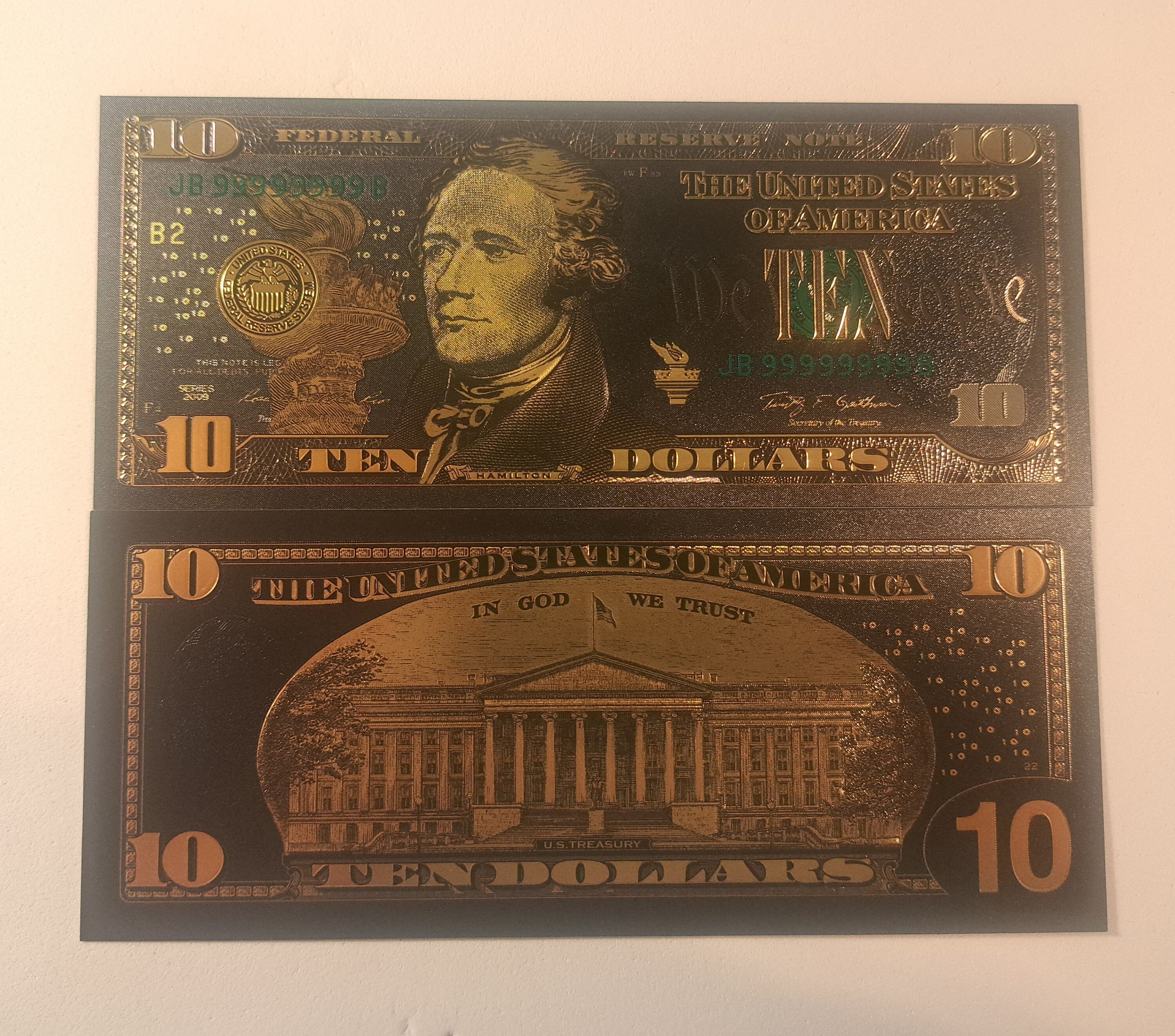 USA 10 Dollar Black .9999 GOLD FOIL Note from 2009 Series; Beautiful collector piece and design