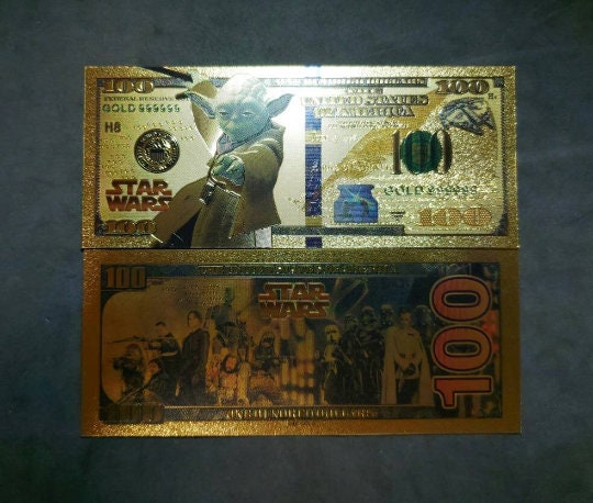 YODA: Star Wars Galaxy .9999 GOLD Foil 100 Dollars Fantasy Note; Full color scene on back; Comes in a Collector Display holder