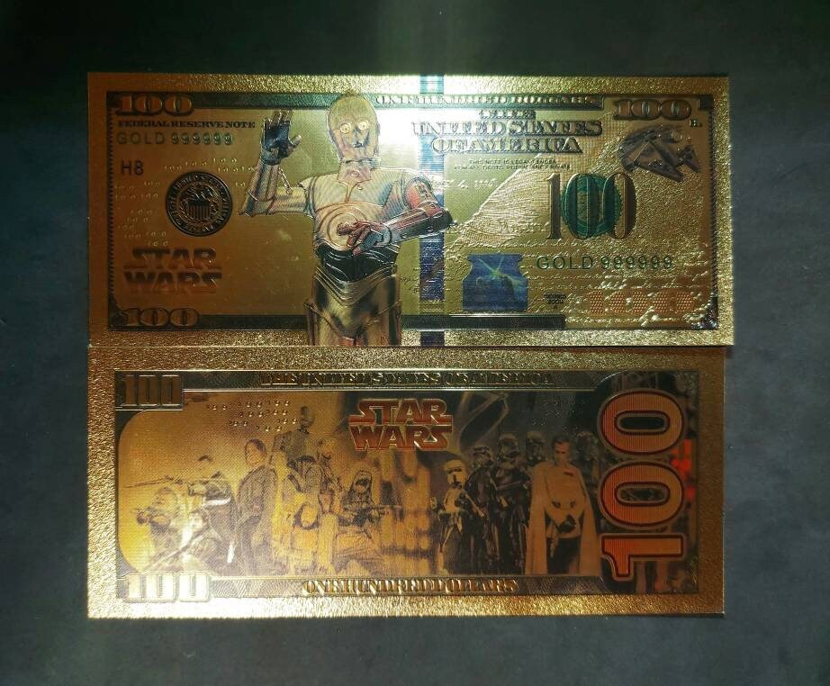 C3-PO: Star Wars Galaxy .9999 GOLD Foil 100 Dollars Fantasy Note; Full color scene on back; Comes in a Collector Display holder