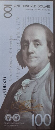 USA Ben Franklin Fantasy 100 Dollar Note from the Presidential Series; POLYMER; Beautiful collector piece and design