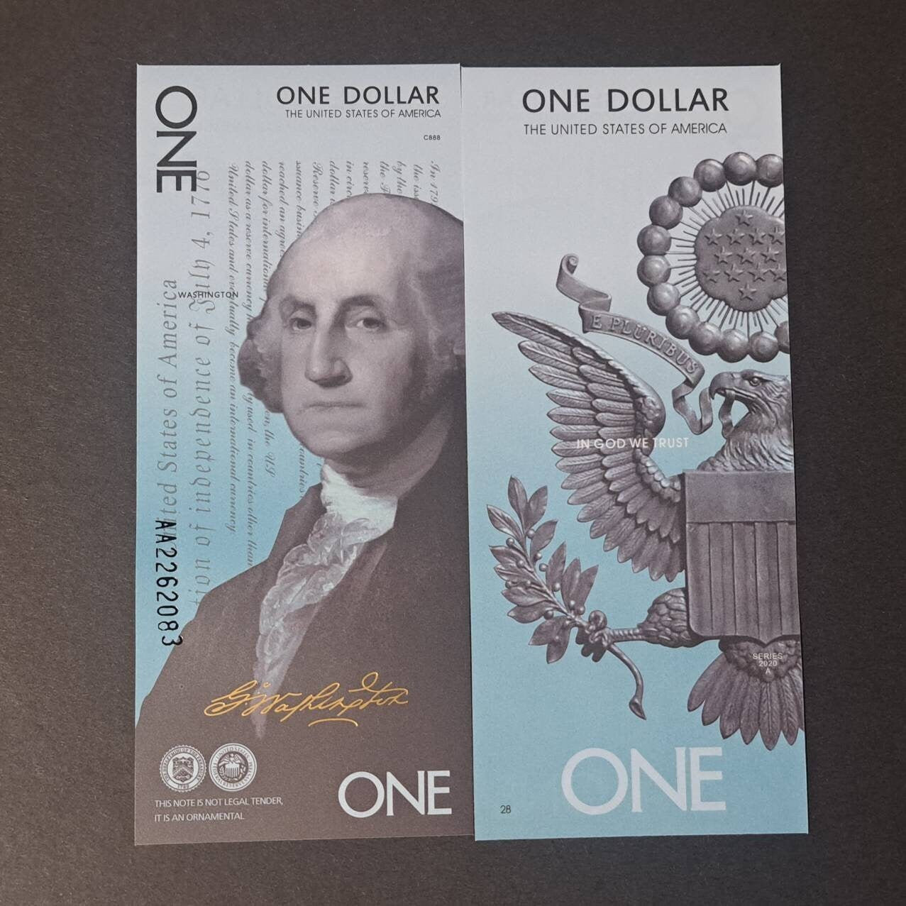 USA George Washington Fantasy 1 Dollar Note from the Presidential Series; POLYMER; Beautiful collector piece and design
