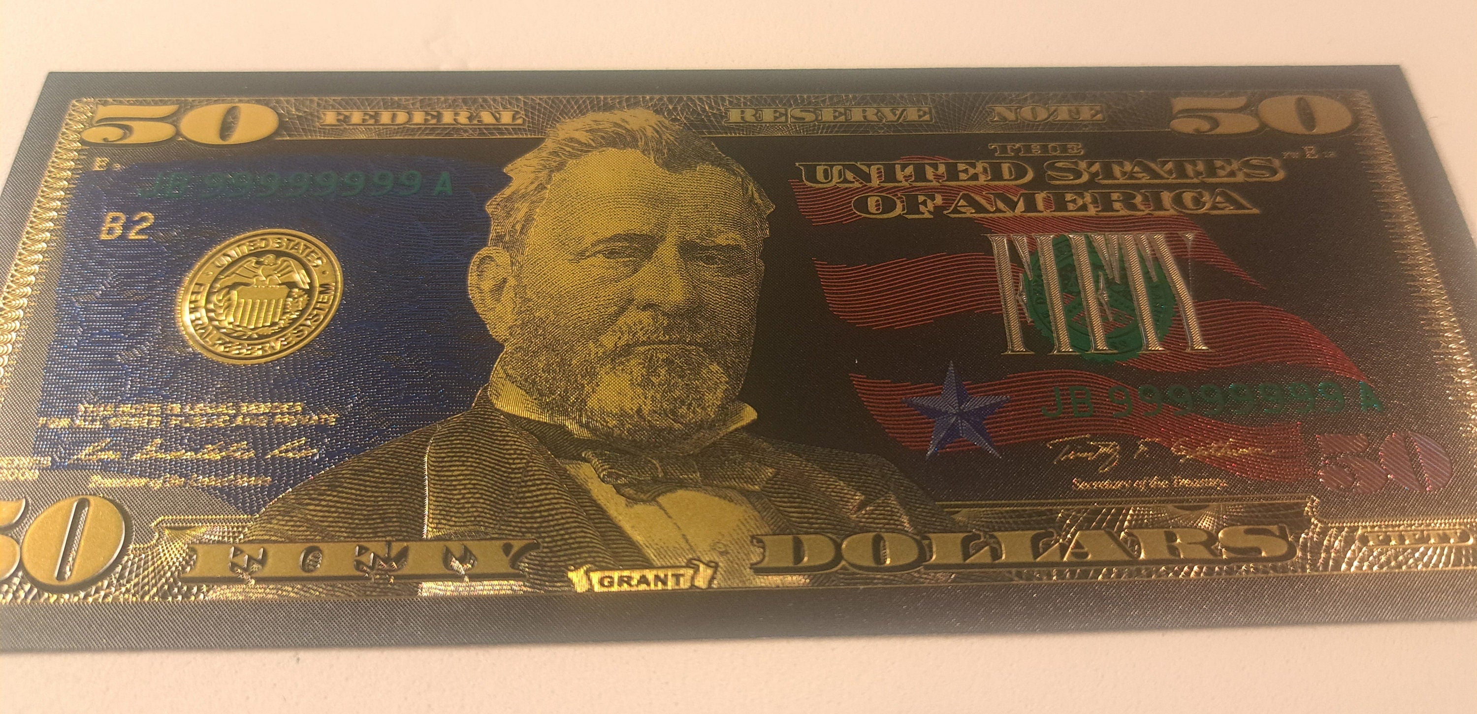 USA 50 Dollar Black .9999 GOLD FOIL Note from 2009 Series; Beautiful collector piece and design