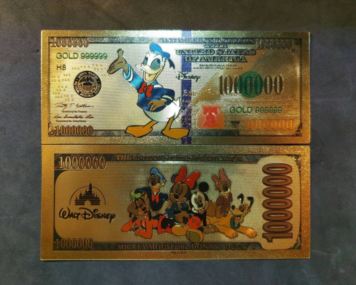 DONALD DUCK .9999 GOLD Foil Million Note; Colorful Collectible; Comes in a collector display holder