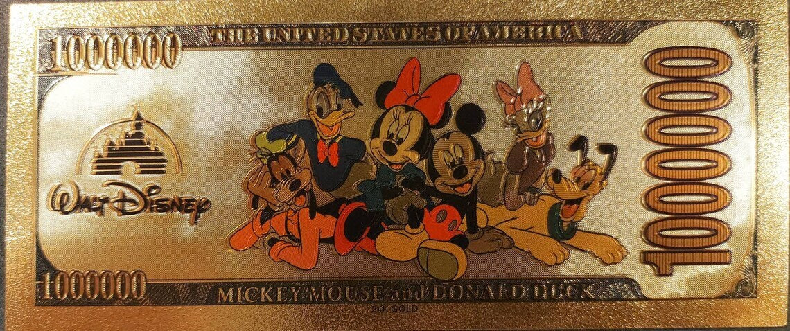 MICKEY MOUSE .9999 GOLD Foil Million Note; Colorful Collectible; Comes in a collector display holder