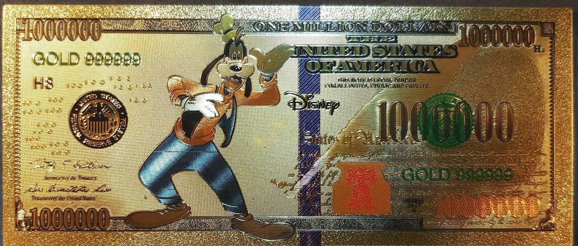 GOOFY .9999 GOLD Foil Million Note; Colorful Collectible; Comes in a collector display holder