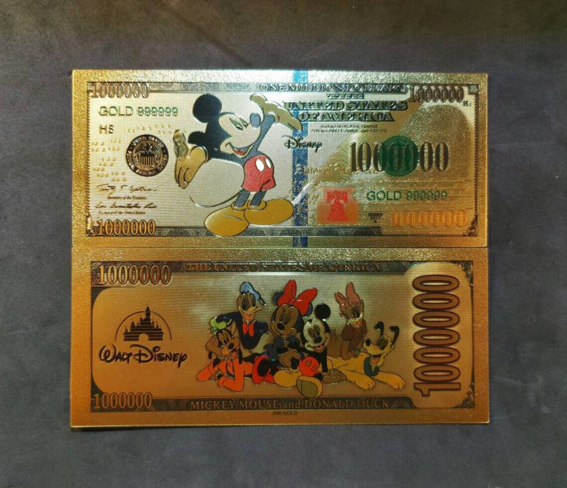 MICKEY MOUSE .9999 GOLD Foil Million Note; Colorful Collectible; Comes in a collector display holder
