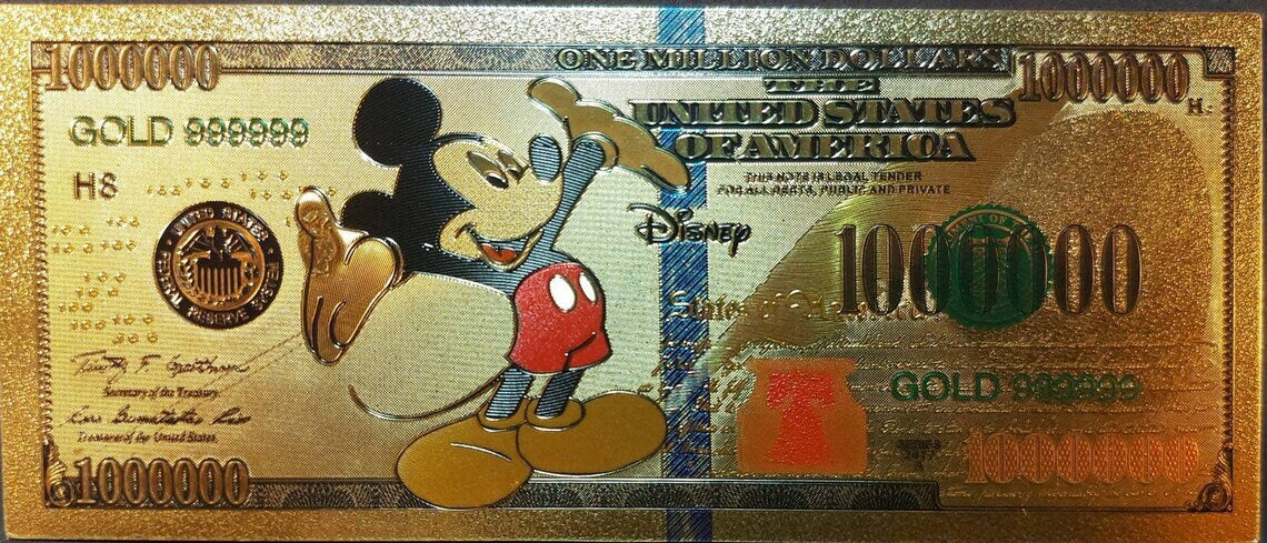 MICKEY MOUSE .9999 GOLD Foil Million Note; Colorful Collectible; Comes in a collector display holder